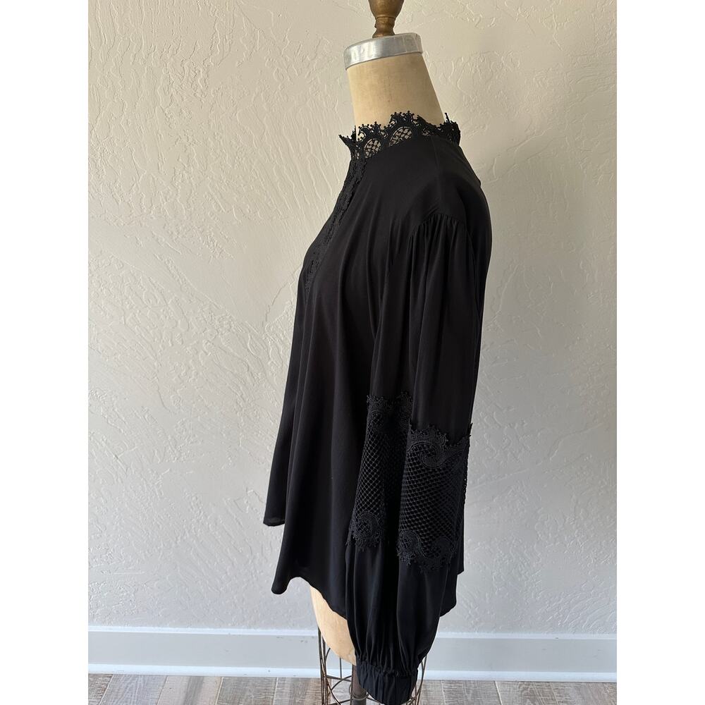 CHICOS Black Label | Womens Lace Trim Top $160 NEW Size 14 Black Whimsigoth Boho - Picture 6 of 16